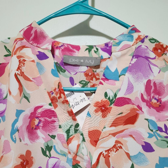Women's Pixi + Ivy Pink Floral Blouse M - Picture 4 of 6